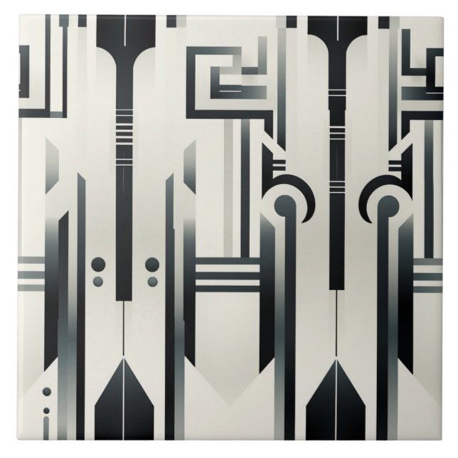Svarta och elfenbensvita Art Deco-kolonner och tan Kakelplatta (Framsidan)