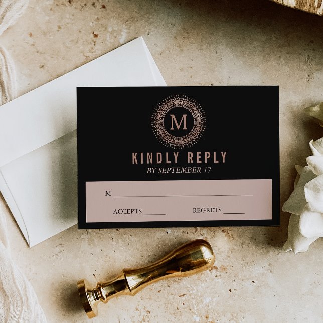 Svarta och faux Ro Guld Deco Monogram Bröllop OSA (Skapare uppladdad)