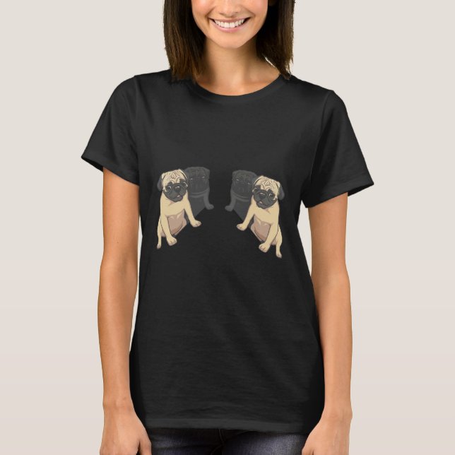 Svarta och fawn mops-mönster 160 t shirt (Framsida)