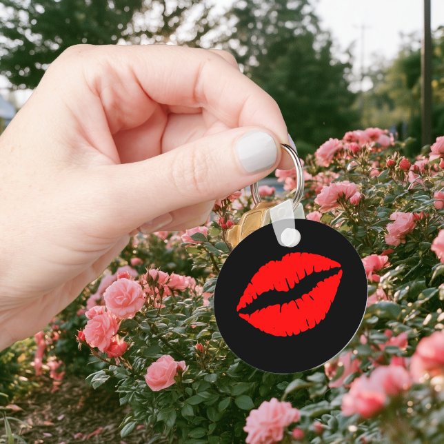Svarta och feminina röda läppar nyckelring (Black and Girly Red Lips Keychain)