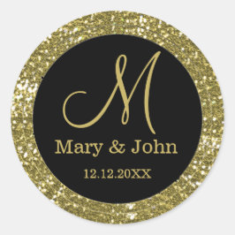 Svarta och Glitter Guld Bröllop Monogram Sälar Runt Klistermärke