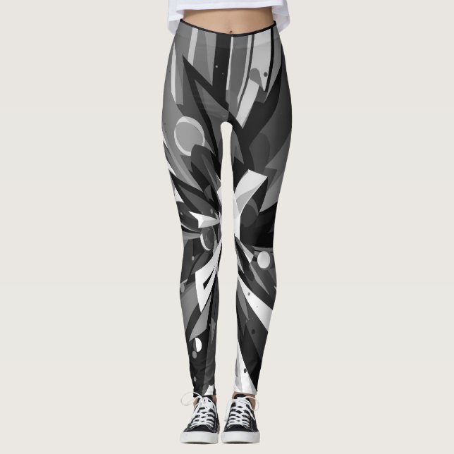 Svarta och gråa streck på anpassad modern design leggings (Framsida)