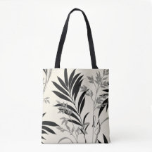 Svarta och Grått Fern Fronte Tote Bag