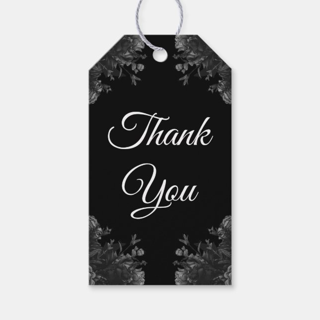 Svarta och Grått Ro Gothic Bröllop Tack Presentetikett (Framsidan)
