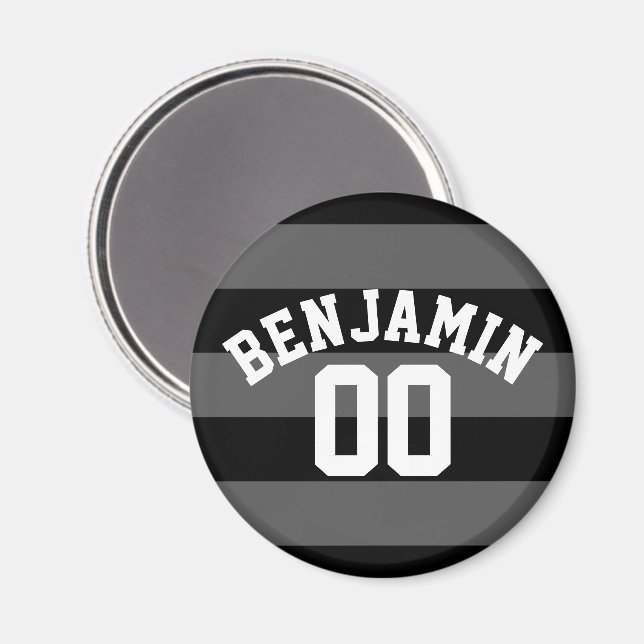 Svarta och Grått Silver Rugby Rand Namn Number Magnet (Front/Back)