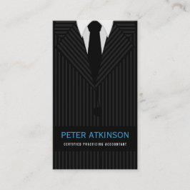 Svarta och Grått Streck Kostym Lodrät Accountant Visitkort