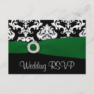 Svarta och gröna Damask RSVP-kort för bröllop Inbjudningar