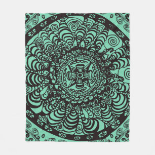 Svarta och Grönt Mandala Fleece Blanket