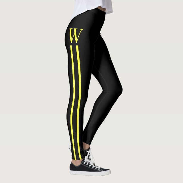 Svarta och gula atletiska leggings med sidostripor (Höger)