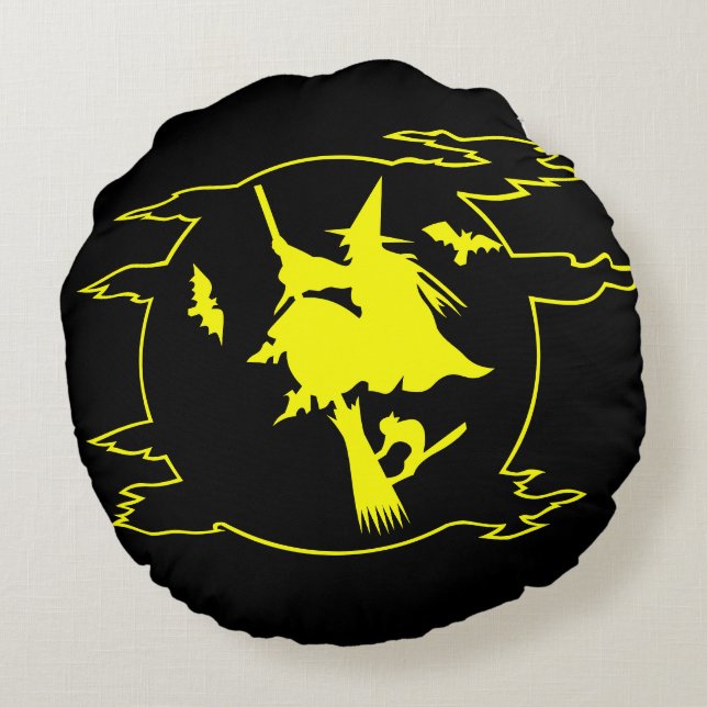 Svarta och gula dödskallar Häxa Halloween kudde (Baksidan)