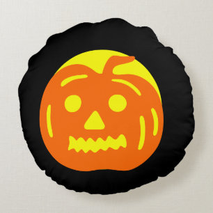 Svarta och gula dödskallar Pumpa Halloween Rund Kudde