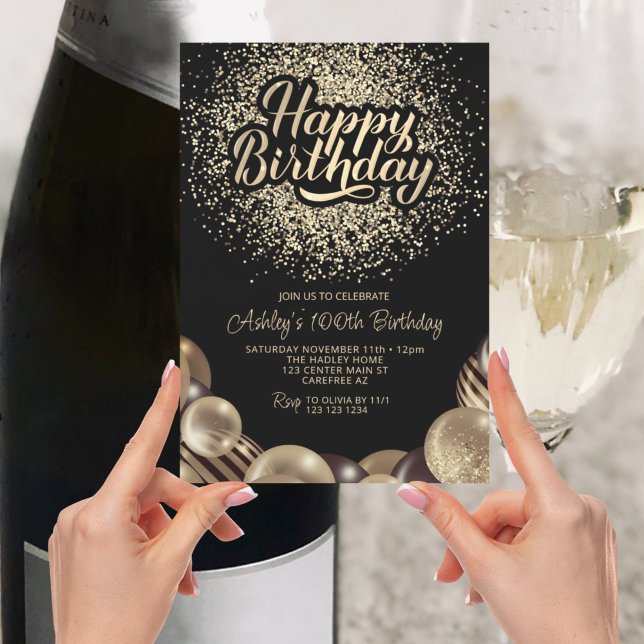 Svarta och Guld 100:e födelsedagen Inbjudningar (Skapare uppladdad)