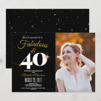 Svarta och Guld | 40 & Fabulous Birthday Photo Inbjudningar