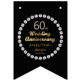 Svarta och Guld 60:e Diamond Bröllop-årsdagen Vimplar