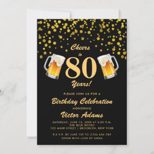 Svarta och Guld 80:e födelsedagen Cheers och Öl Inbjudningar