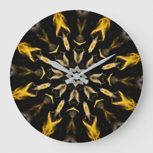 Svarta och Guld Abstrakt Mandala Stor Klocka (Framsida)