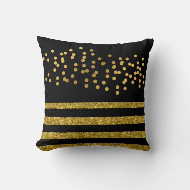 Svarta och Guld abstrakt Modern Rand polka dots  Kudde (Framsida)