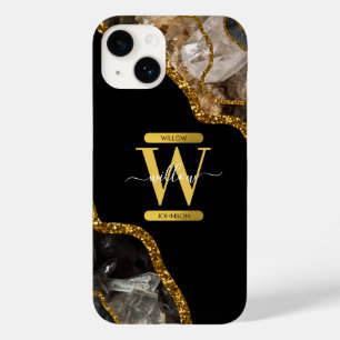 Svarta och Guld Agate Geode Monogram