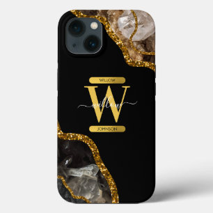 Svarta och Guld Agate Geode Monogram