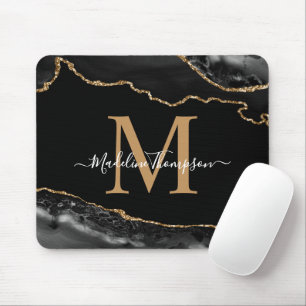 Svarta och Guld-agate Geode Monogram Musmatta