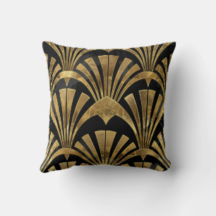 Svarta och guld art deco lyxury mönster kudde