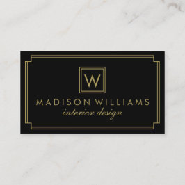 Svarta och Guld Art Deco Monogram Visitkort