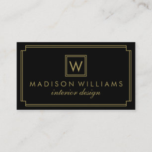 Svarta och Guld Art Deco Monogram Visitkort