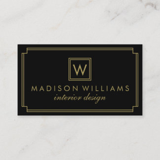 Svarta och Guld Art Deco Monogram Visitkort