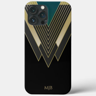 Svarta och Guld Art Deco Mönster med Monogram