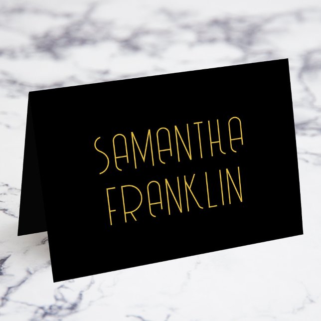 Svarta och guld Art Deco Namn Platskort Bordsnummer (Fold Your Own Individual Guest Name Place Cards)