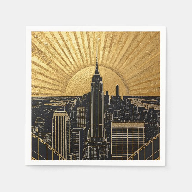Svarta och guld Art Deco pappersservetter (Framsidan)
