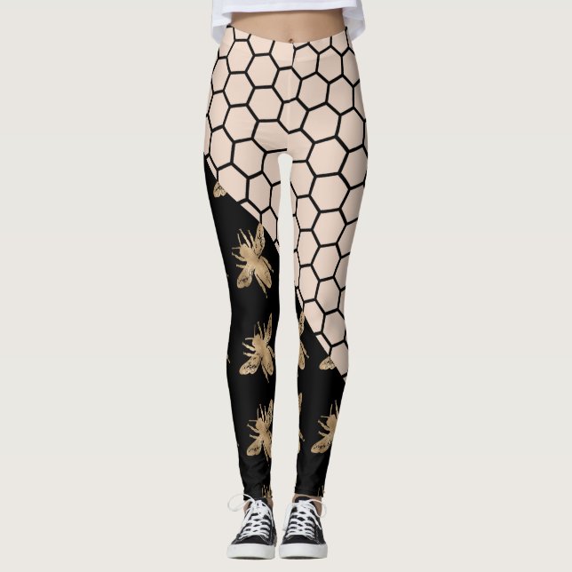 Svarta och Guld-bin och Rosa Honeycomb Leggings (Framsida)