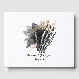 Svarta och Guld Blommigt, Bröllop Guest Bok