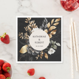 Svarta och Guld Blommigt Bröllop Pappra Pappersservett