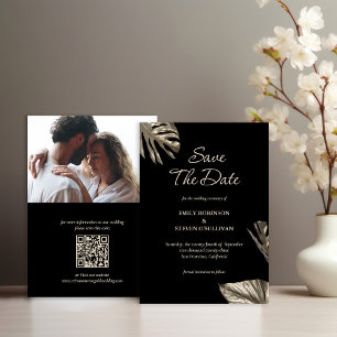 Svarta och Guld botaniska Bröllop med foto och QR Spara Datumet