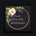 Svarta och Guld Bridesmaid Frieri Box Minnesask<br><div class="desc">Elegant Black Bridesmaid frieri låda med blommor av rustik guld. Perfektens val för contemporaryns chic eller vinterbröllop!</div>