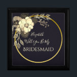 Svarta och Guld Bridesmaid Frieri Box Minnesask<br><div class="desc">Elegant Black Bridesmaid frieri låda med blommor av rustik guld. Perfektens val för contemporaryns chic eller vinterbröllop!</div>