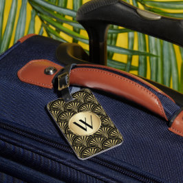 Svarta och Guld Deco Fläkt Monogrammed Bagagebricka
