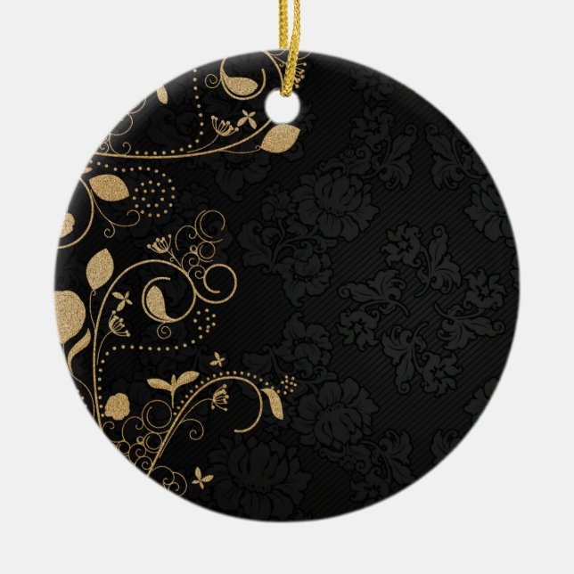 Svarta och Guld dekorativa Mönster Julgransprydnad Keramik (Framsidan)