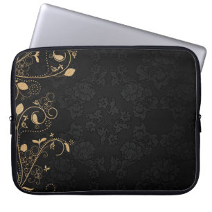 Svarta och Guld dekorativa Mönster Laptop Fodral