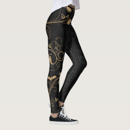 Svarta och Guld dekorativa Mönster Leggings