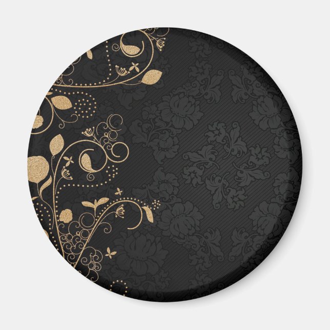 Svarta och Guld dekorativa Mönster Magnet (Framsidan)