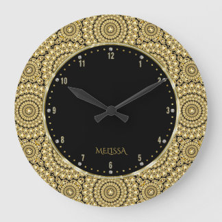 Svarta och Guld-diamanter Glitter Geometric Mönste Stor Klocka