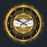 Svarta och Guld Elegant 15:e Bröllop-årsdagen Stor Klocka<br><div class="desc">Ett livstids engagemang förtjänar kvaliteten på en anpassningsbar gåva. Låt det viktiga paret veta hur mycket de inspirerar er med vår ursprungliga svartmålning och guld-tonårsjubileum. Anpassa till namn samt till bröllop datum och årsdag. Ursprunglig design skapat av Helgdag Hearts Design.</div>