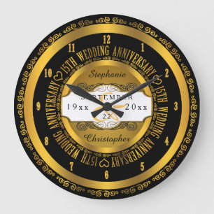 Svarta och Guld Elegant 15:e Bröllop-årsdagen Stor Klocka