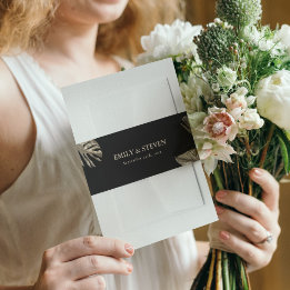 Svarta och Guld Elegant Botaniska Modern Bröllop Band För Inbjudningskort
