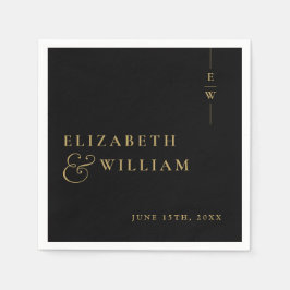 Svarta och Guld Elegant Monogram Bröllop Pappersservett
