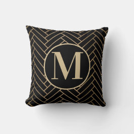 Svarta och Guld Elegant Monogram Dekorativ kudde