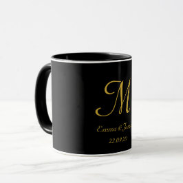 Svarta och Guld Elegant Monogram Initial Namn Mugg