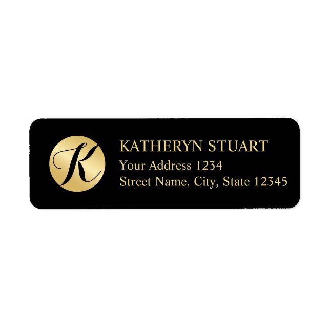 Svarta och Guld Elegant Monogram Returadress Etikett (Framsidan)